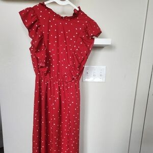 Red and white midi dress